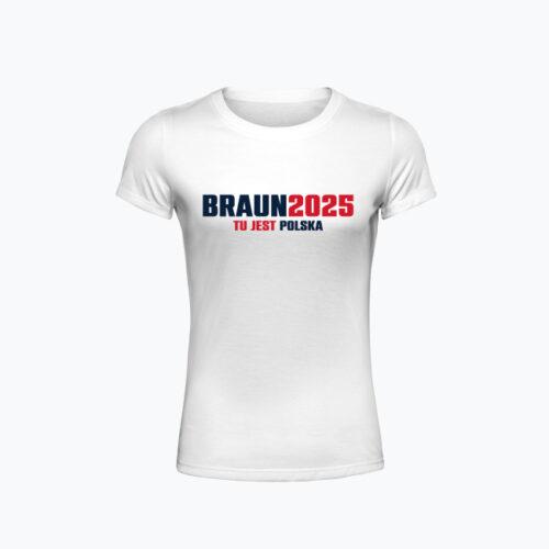 Koszulka damska BRAUN2025 TU JEST POLSKA -  biała/różowa