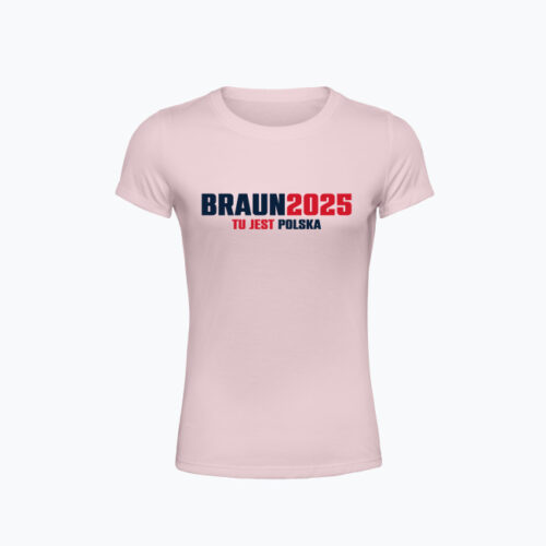 Koszulka damska BRAUN2025 TU JEST POLSKA -  biała/różowa